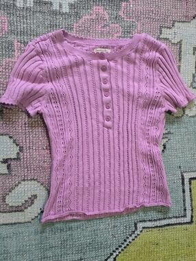 American Eagle Outfitters Lavender Striped Button-Front Sweater